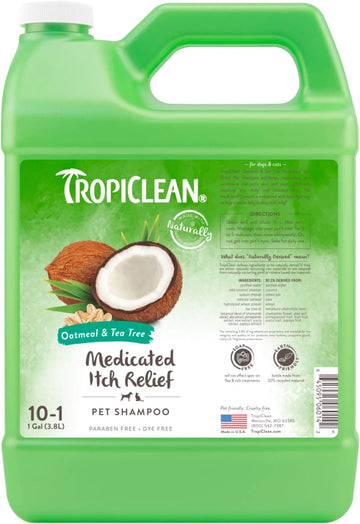 TropiClean Dog Shampoo Grooming Supplies - Medicated Itch Relief Cat & Dog Shampoo for Itchy Skin & Allergies - Derived from Natural Ingredients - Used by Groomers - Oatmeal & Tea Tree, 3.8L?TRTTSH1G