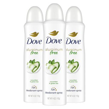 Dove Aluminum Free Deodorant Spray For Women 3 Count Cucumber & Green Tea 72 Hour Odor Protection 4 Oz