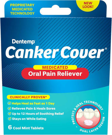 Dentemp Canker Cover - Canker Sore Medicine Pain Reliever (6 Counts) - Canker Sore Treatment to Relieve Canker Pain, Mouth Sores & Mouth Irritation - Fast Acting Canker Sore Relief Tablets for Adults