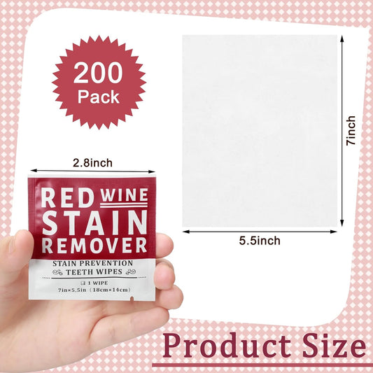 Loopeer 200 Pack Red Wine Stain Remover Wipes Stain Prevention Teeth Wipes Wine Wipes for Teeth Stain Wipes Prevent Wine Stained Lips and Tooth