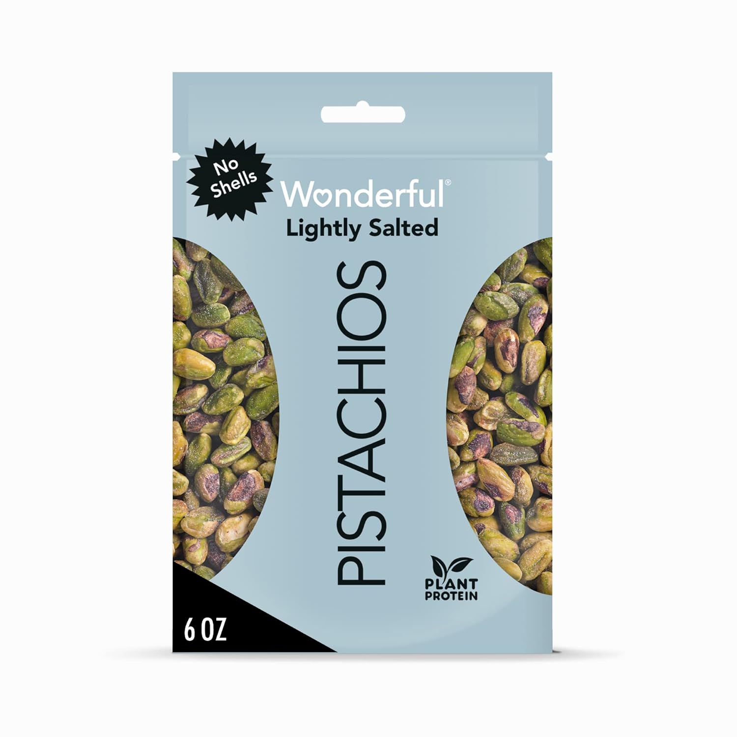 Wonderful Pistachios No Shells, Lightly Salted Nuts, 6 Ounce Resealable Bag, Protein Snacks, Gluten Free, Healthy Snack