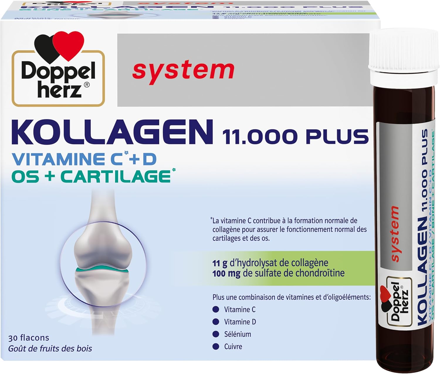 Doppelherz - Kollagen 11000 Plus - Collagen Hydrolysate, Chondroitin Sulphate, Vitamins C And D And Trace Elements - For Bones, Cartilages And Tendons - Wild Berry Flavour Liquid- 30 Bottles Of 25Ml