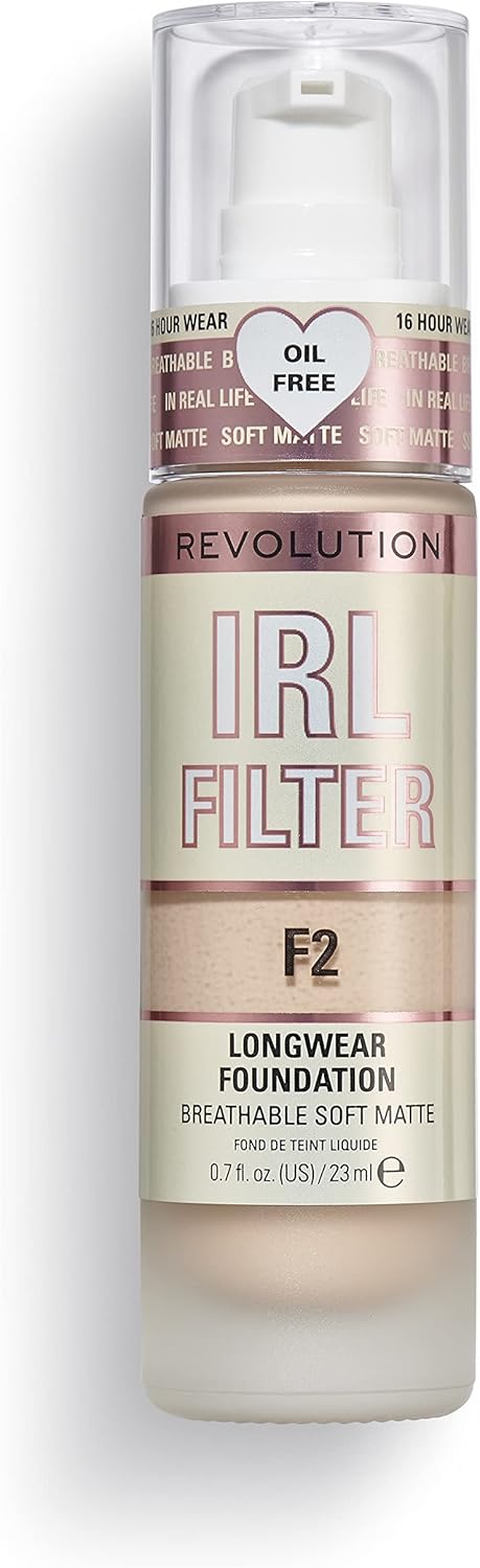 Revolution Beauty London, Irl Filter, Longwear Foundation, Medium To Full Coverage, Matte Finish, 16 Hour Wear, F2, Fair Light Skin Tones, 23Ml