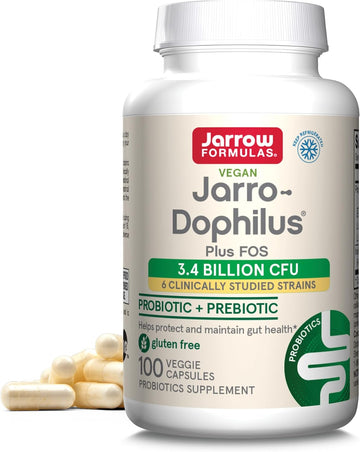 Jarrow Formulas Jarro-Dophilus + Fos - 3.4 Billion Cfu Per Serving - Prebiotic & Probiotics Supplement For Immune & Intestine Support - Up To 100 Servings (Veggie Caps)