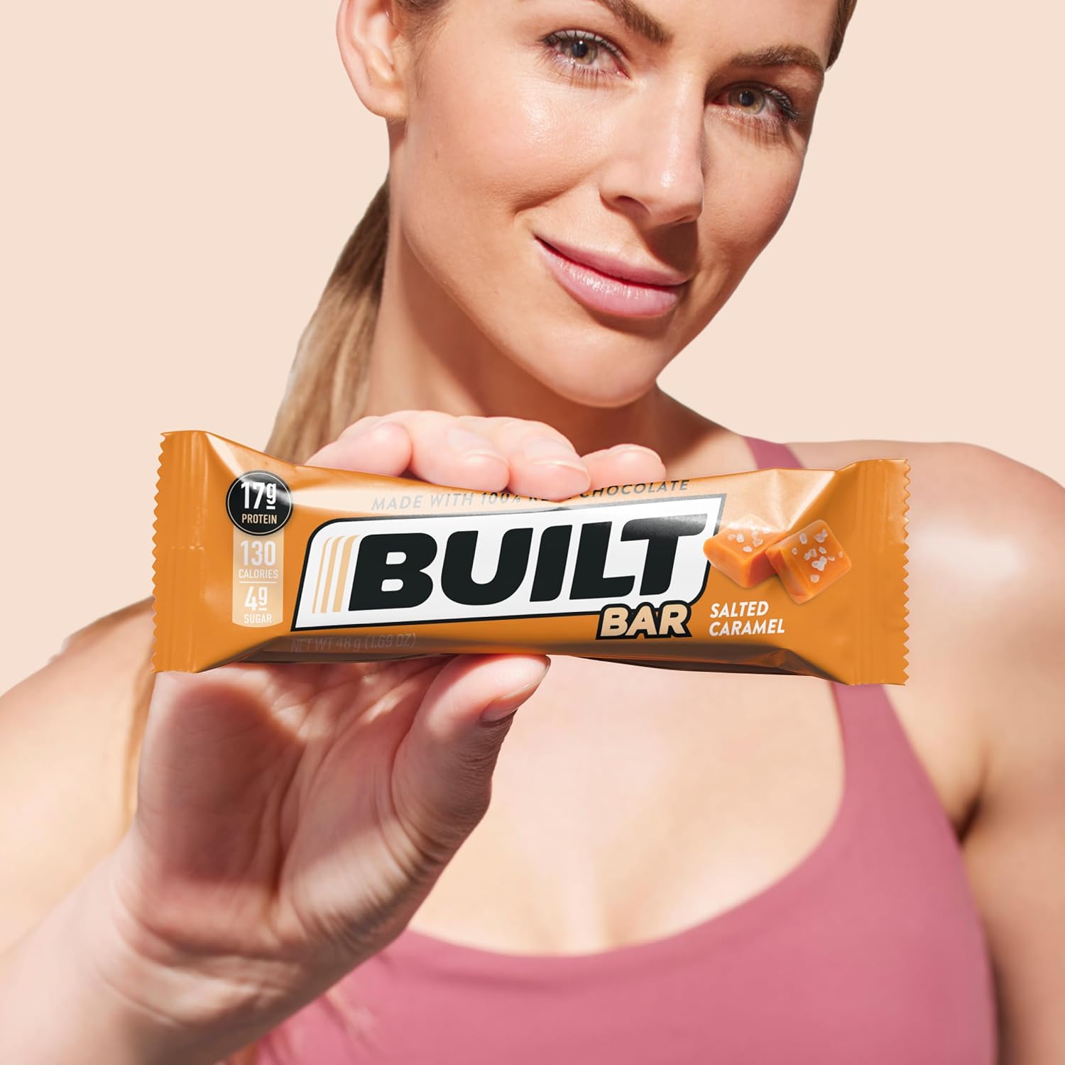 Built Protein Bars, Salted Caramel, 12 Count, 1.73oz Bars, Gluten Free Protein Snacks with 17g of High Protein. Chocolate Protein Bar only 130 calories & 4g sugar, Great On The Go Protein Snack : Health & Household