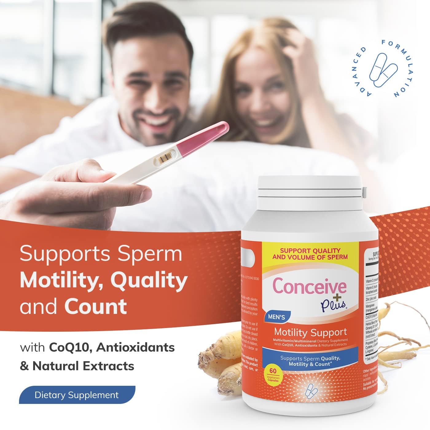 CONCEIVE PLUS Motility Boost for Men - Sperm Count Booster with Zinc, Ginseng, Q10, Vitamin D and Antioxidants - Men's Fertility Supplement - 60 Capsules, 30 Day Supply : Health & Household