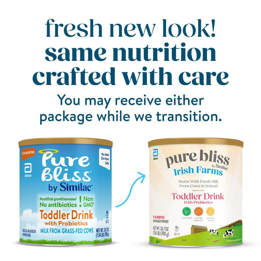 Pure Bliss By Similac Irish Farms Toddler Drink, Easy To Digest, Non-Gmo, Powder, 24.7-Oz Can, Pack Of 6