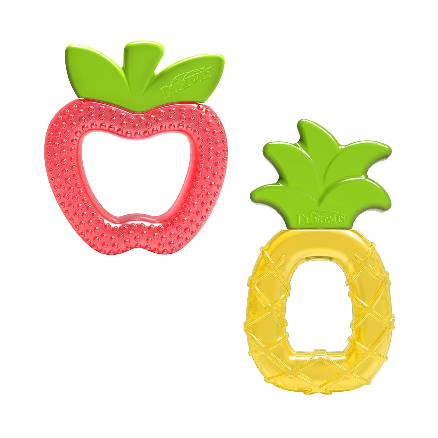 Dr. Brown'S Aquacool Water-Filled Baby Teether, Cools & Massages Sore Gums, Bpa Free, Pineapple And Apple, 2 Pack, 3M+