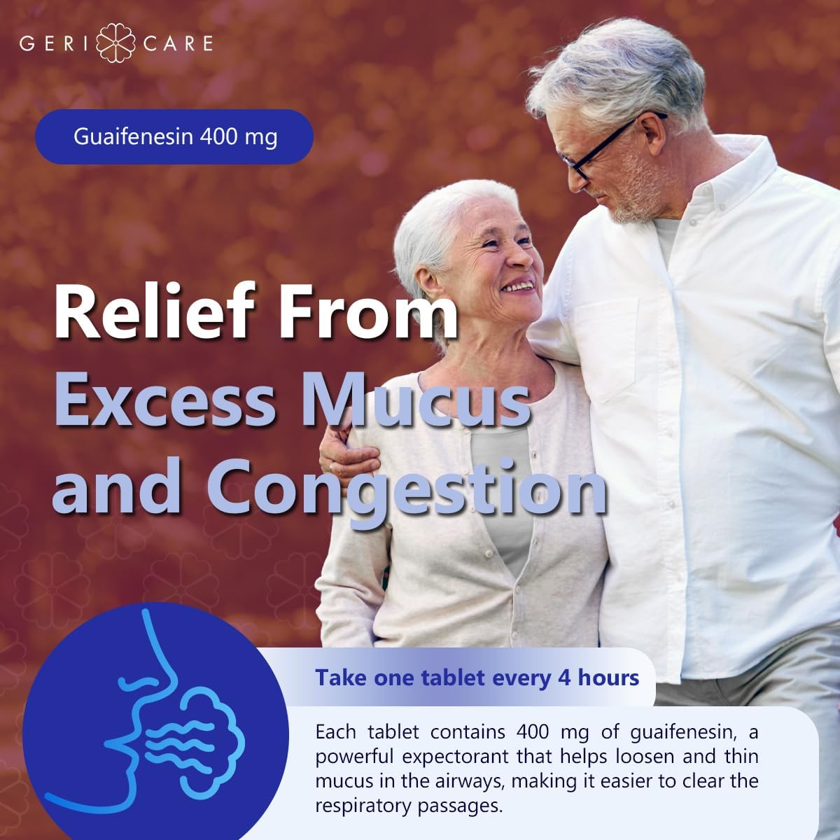 Mucus Relief Tablets By Geri-Care | Expectorant For Chest Congestion Relief | Guaifenesin 400Mg | 60 Count Bottle : Health & Household
