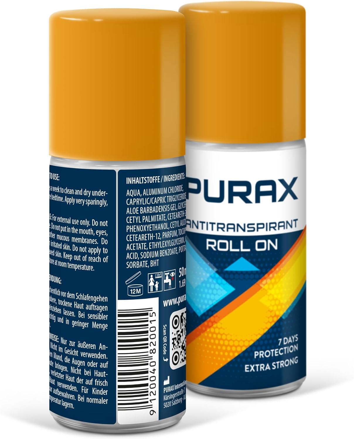 Purax Extra-Strong Double Pack Antiperspirant Roll-On 50Ml