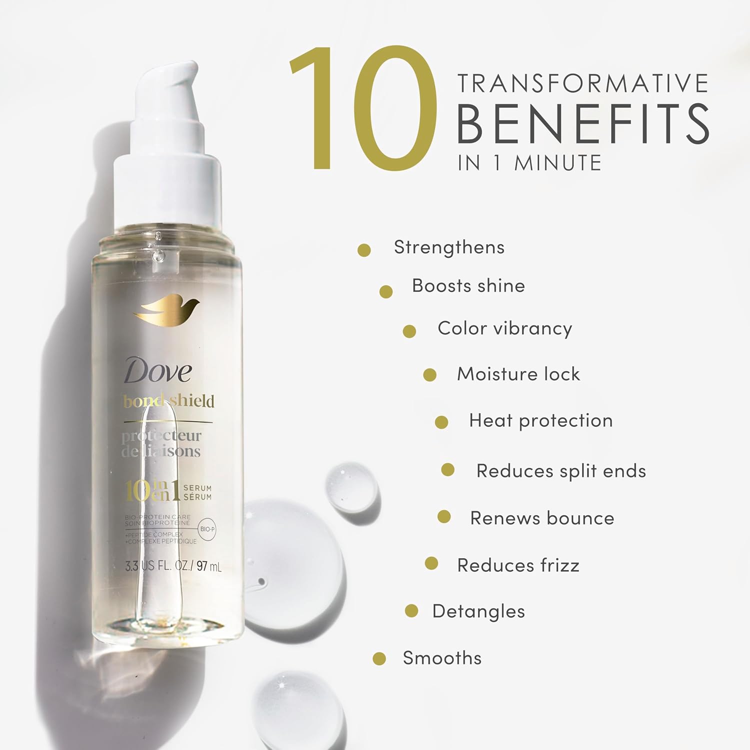 Dove Serum Bond Strength For Chemically Damaged Hair With Bio-Protein Care Technology And Peptide Complex 3.3 Fl Oz : Beauty & Personal Care