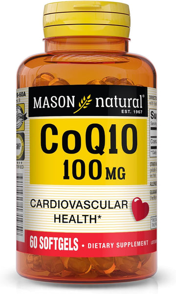 MASON NATURAL Co Q10 100 mg - Healthy Heart and Cellular Energy Production, Supports Cardiovascular Health, 60 Softgels