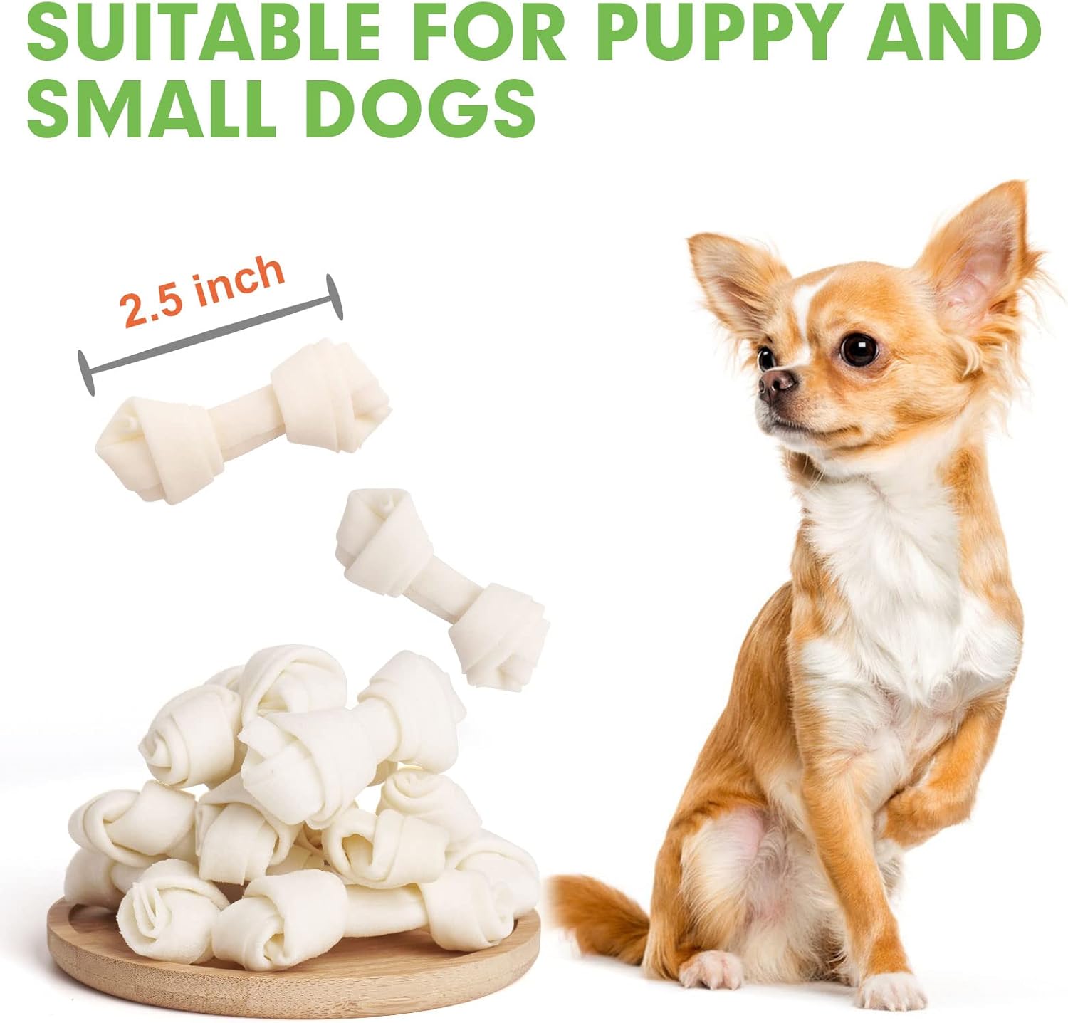 MON2SUN Dog Rawhide Knot Bones Small Rawhide Bones Mini Dog Chew Bones Natural 2.5 Inch 100 Count for Puppy and Small Dogs : Pet Supplies