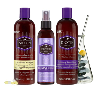 Hask Biotin Thickening Set: 1 Biotin 5-In-1 Leave In Conditioner Spray And 1 Biotin Shampoo And Conditioner Set