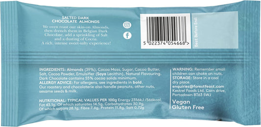 Forest Feast Salted Dark Chocolate Almonds 12 X 40G | Dark Chocolate Coated Salted Almonds With Real Belgian Dark Chocolate, Gluten Free High Protein Vegan Snack