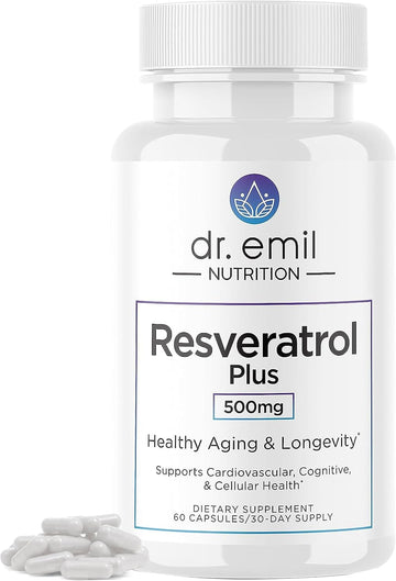 Dr. Emil Nutrition Resveratrol Supplement - Healthy Aging Supplement With 500Mg Resveratrol And 100Mg Quercetin - Supports Normal Cellular & Cognitive Health, 60 Capsules