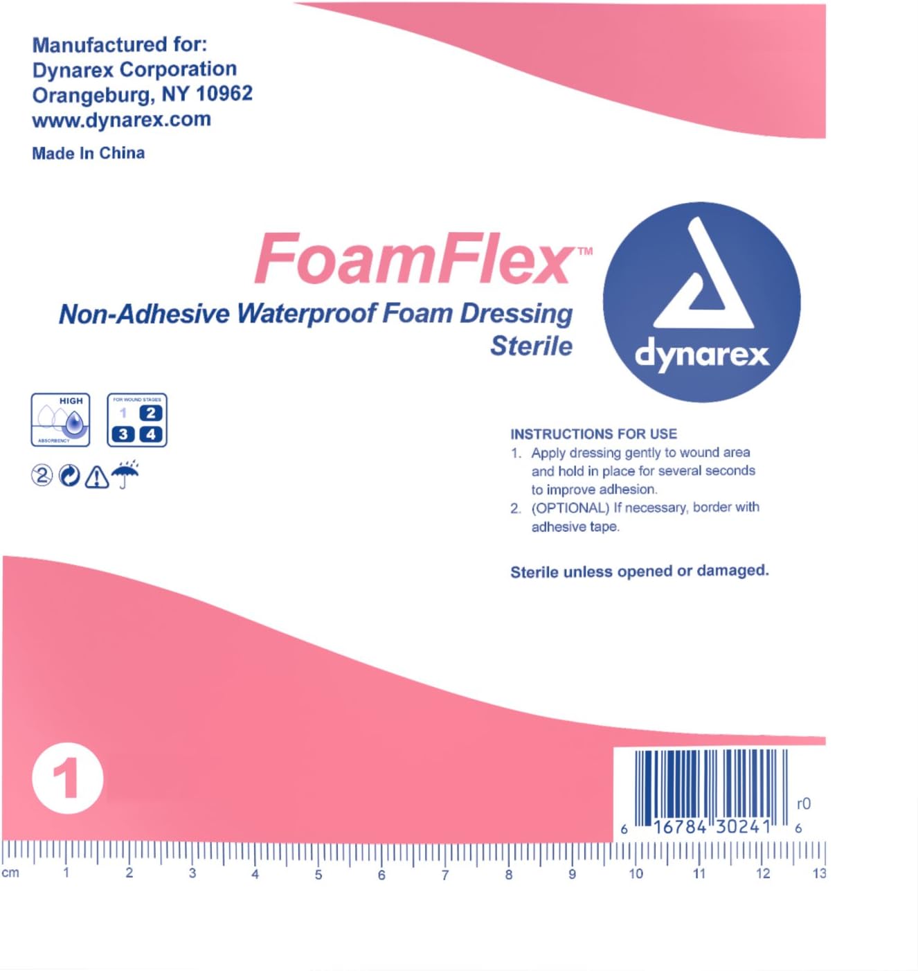 Dynarex FoamFlex Non-Adhesive Waterproof Foam Dressings - 4"x4", Breathable and Highly Absorbent Foam Dressings for Wounds, 1 Box of 10 Dynarex FoamFlex Non-Adhesive Waterproof Foam Dressings - 4"x4" : Health & Household