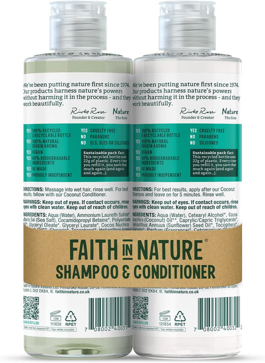 Faith In Nature Natural Coconut Shampoo And Conditioner Set, Hydrating, Vegan & Cruelty Free, No Sls Or Parabens, For Normal To Dry Hair, 2 X 400Ml