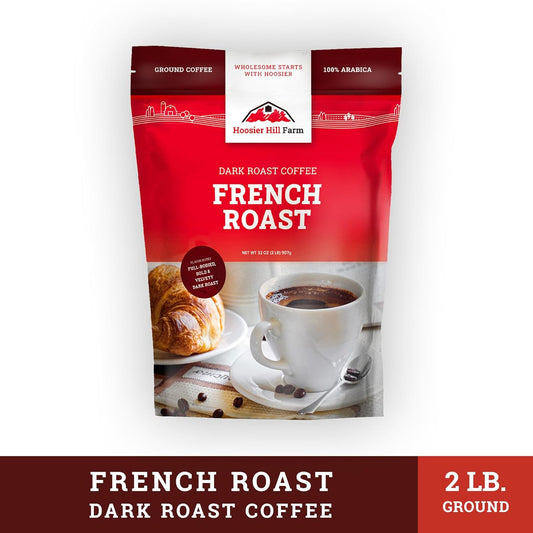 Hoosier Hill Farm French Roast Ground Coffee, Dark Roast, 32oz (2LB), Resealable Bag