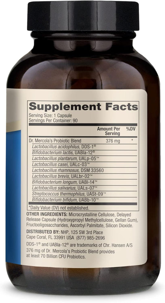 Dr. Mercola, Complete Probiotics (70 Billion Cfu) 90 Servings (90 Capsules), Helps Support Digestive Health, Non Gmo, Soy Free, Gluten Free