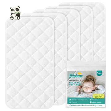 Changing Pad Liner - 5 Pack (Improved Thickness) 14" X 26" Superior Viscose Made From Bamboo Terry Surface, Waterproof & Absorbent Diaper Changing Pad Liners