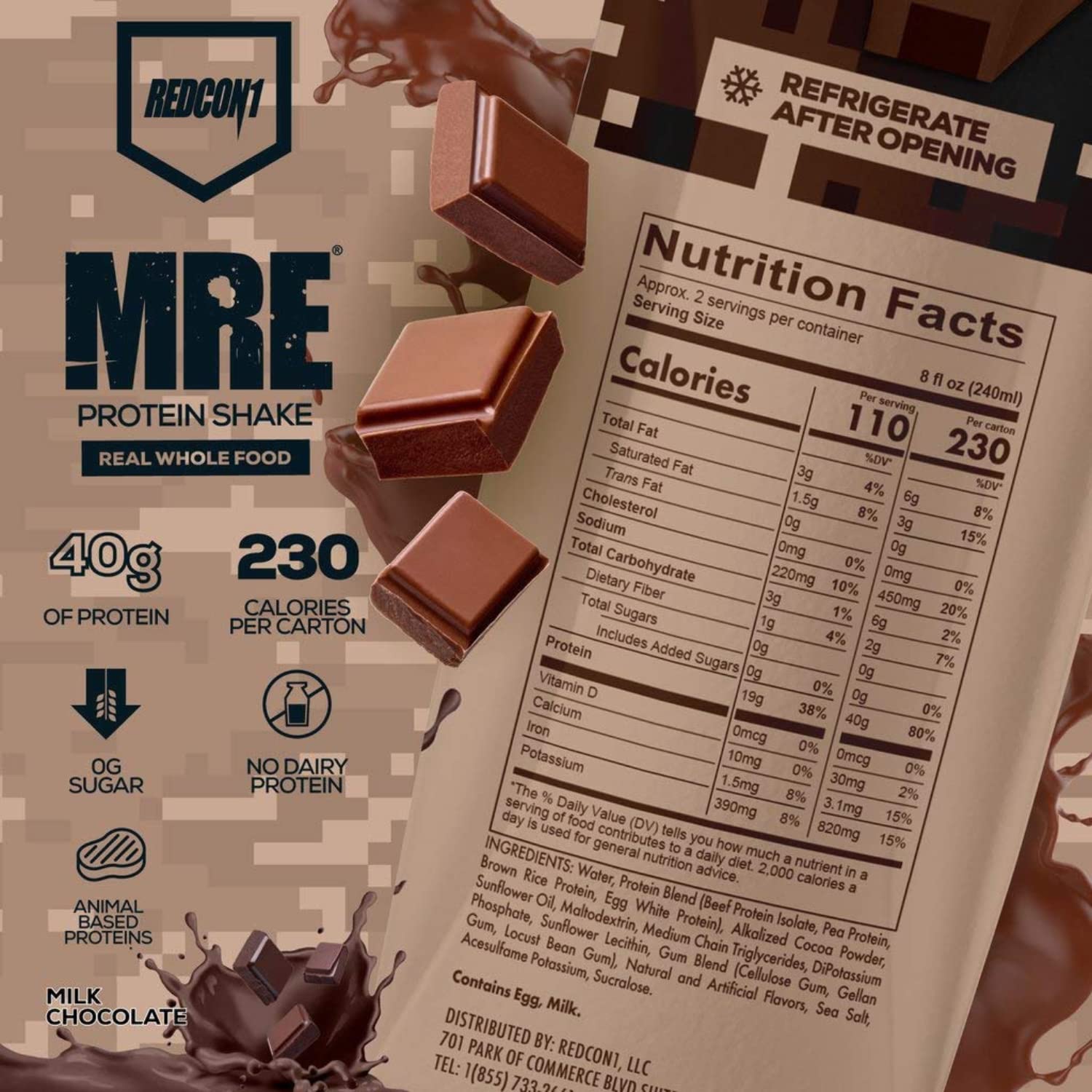 REDCON1 MRE Ready to Drink Protein Shakes, Milk Chocolate - Lactose + 