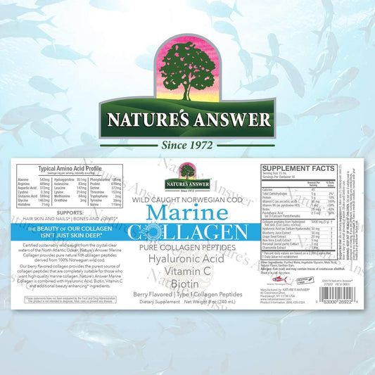 Nature'S Answer Marine Collagen Liquid | Wild Caught Norweigen Cod | Pure Collagen Peptides With Hyaluronic Acid & Biotin | Supports Healthy Hair, Skin, Nails, Bones & Joints | Gluten-Free 8Oz