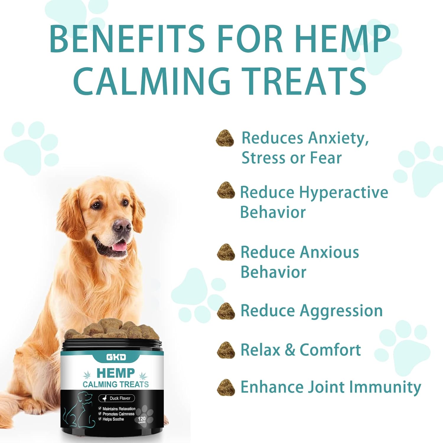 Hemp Calming Chews for Dogs, Dog Calming Treats Anxiety Relief 100% Golden Ratio of Natural Ingredients Calming Dog Treats, Aid with Separation, Barking, Stress Relief, Thunderstorms - Duck Flavor : Pet Supplies