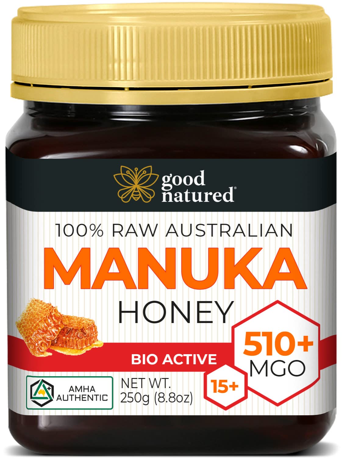 Raw Manuka Honey MGO 510+ - High-Strength Honey Manuka - Pure Manuka Honey - 250g - 8.8 oz - Good Natured