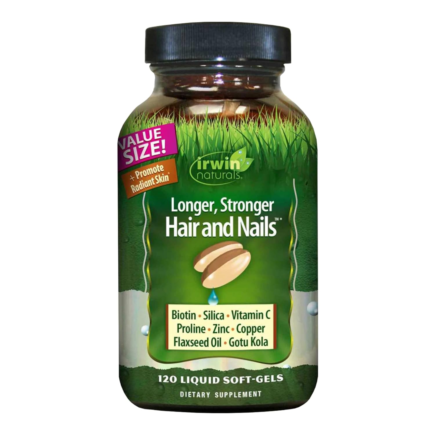 Irwin Naturals Longer, Stronger Hair And Nails - Promotes Vibrant Shine Texture & Strength - 120 Liquid Softgels