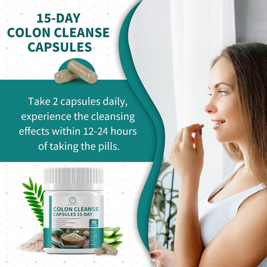 Colon Cleanse Detox Capsules, 15 Day Gut Health Supplemetns, Gut Health For Women Men, Support Digestive & Intestinal, With Psyllium Husk Powder & Senna Leaf, Non Gmo, Gluten Free