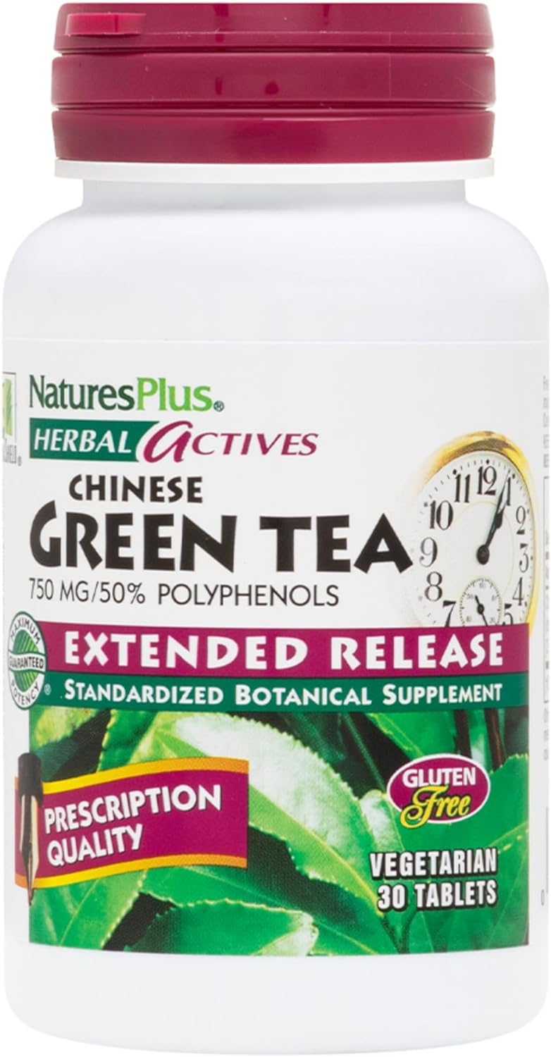 NaturesPlus Herbal Actives Chinese Green Tea, Extended Release - 750 mg - Overall Well-Being - 30 Vegetarian Tablets (30 Servings)