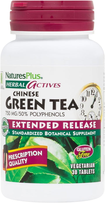NaturesPlus Herbal Actives Chinese Green Tea, Extended Release - 750 mg - Overall Well-Being - 30 Vegetarian Tablets (30 Servings)