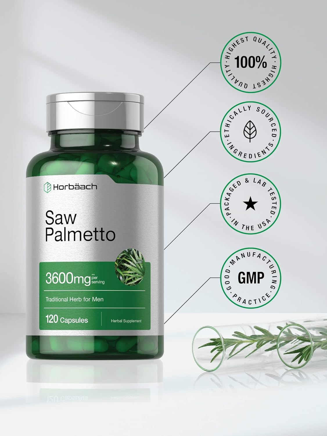 Horbäach Saw Palmetto Extract | 120 Capsules | Non-GMO and Gluten Free Formula | from Saw Palmetto Berries : Health & Household