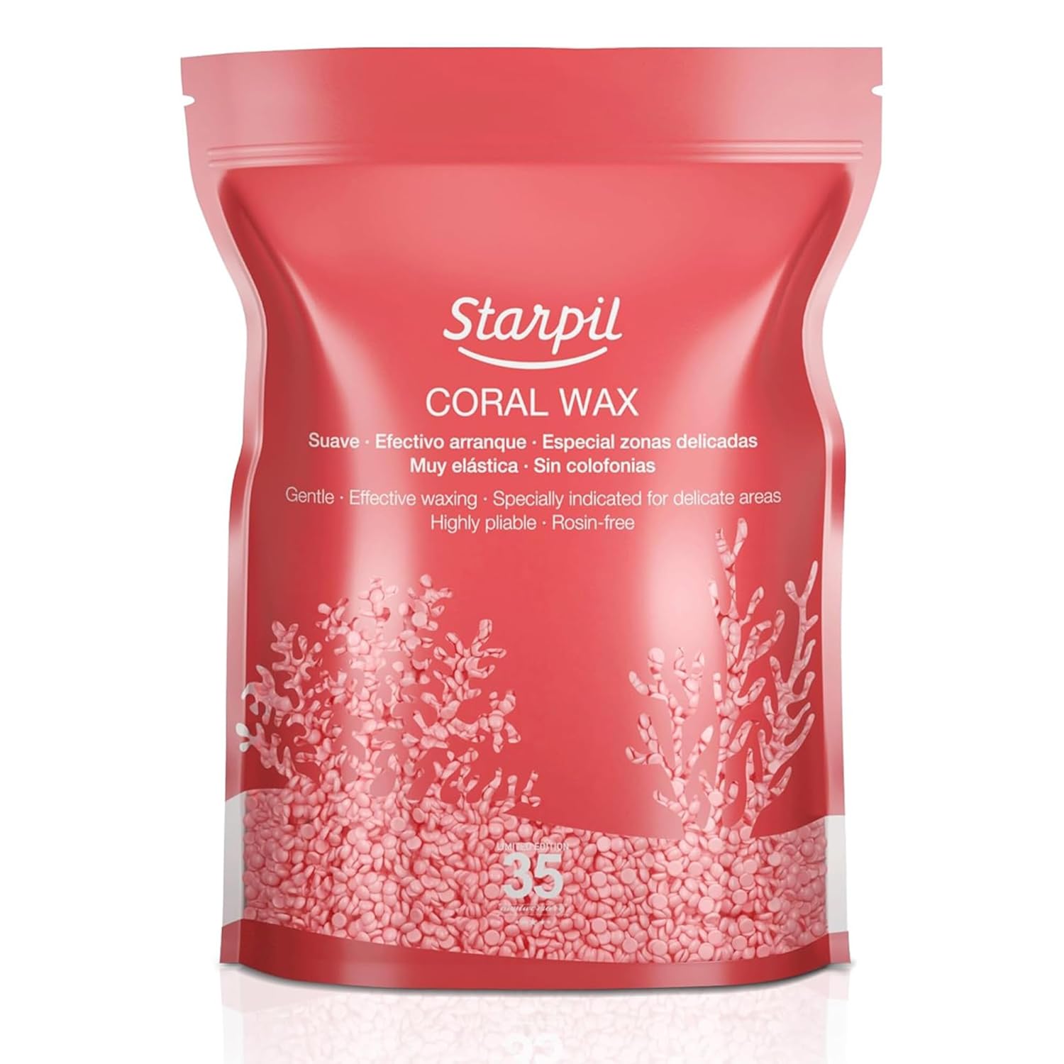 Starpil Wax 1000G / 2.2 Lb Coral Hard Wax Beads For Painless Hair Removal, Stripless Wax Beads, Polymer Blend Low Temperature Wax For Face, Bikini, Brazilian, Legs, Underarm, Back And Chest