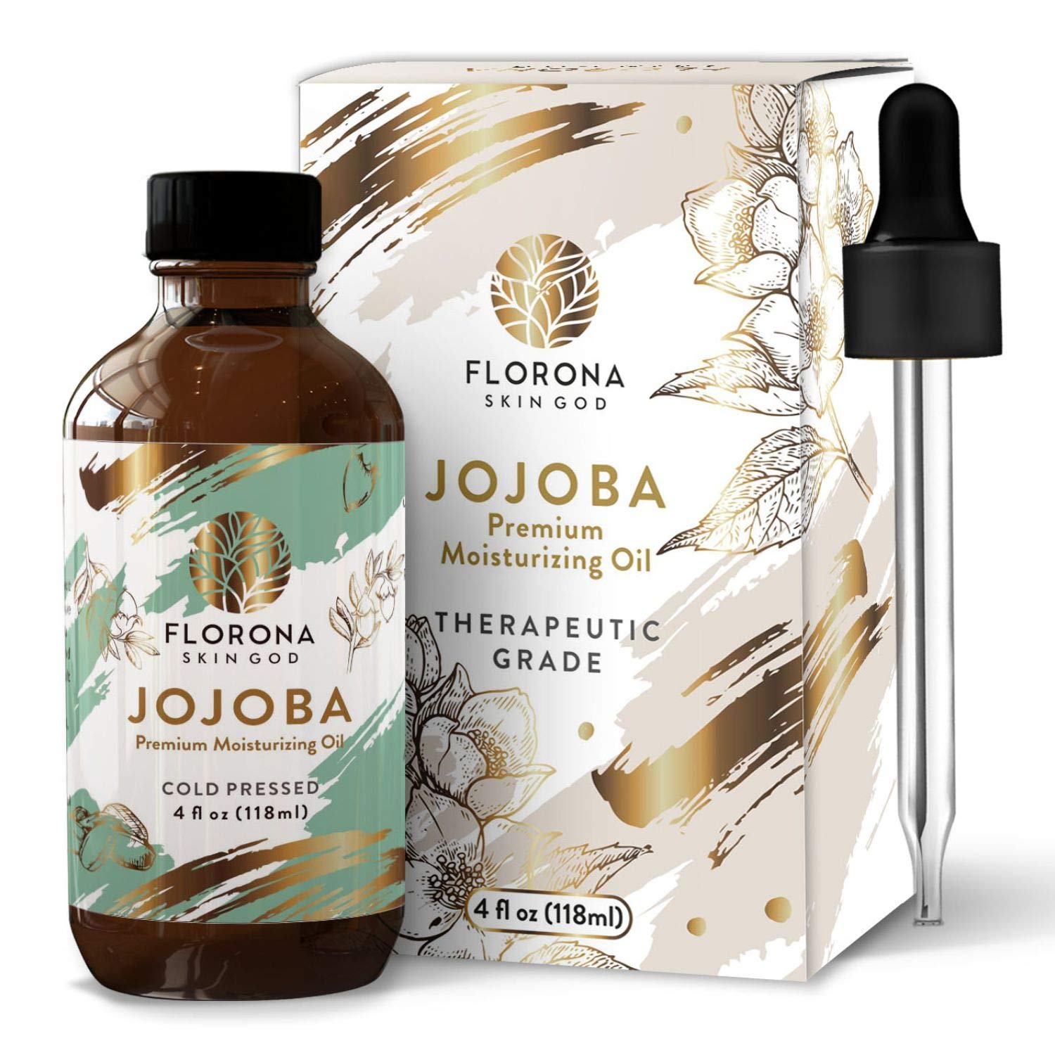Florona Jojoba Oil 100% Pure & Natural - 4 Fl Oz, For Hair, Face & Skin Care, Massage