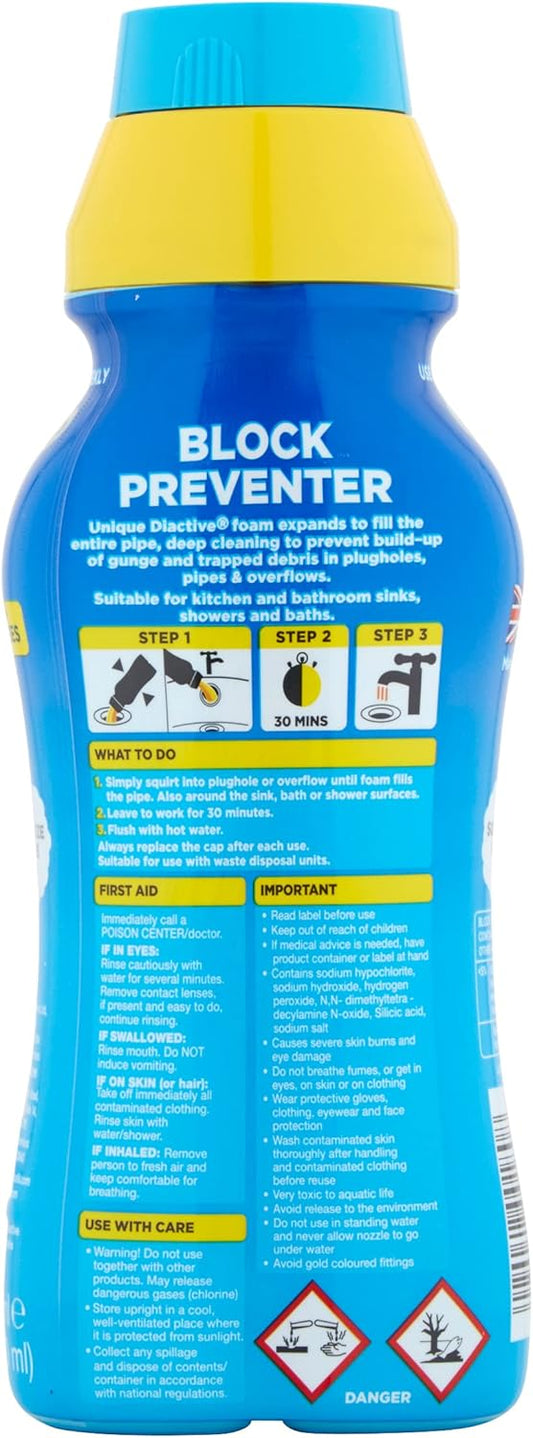 Buster Plughole Block Preventer, 500Ml, Prevent Blockages In Bathrooms And Kitchens And Deep Clean To Protect Against Build-Up-For Use In All Plugholes, Pipes And Overflows