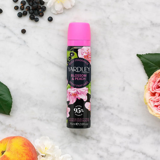 Yardley London Blossom And Peach Body Spray, Floral Body Spray For Women With Notes Of Citrus And Cassis, Blossom Body Mist For Women 75Ml