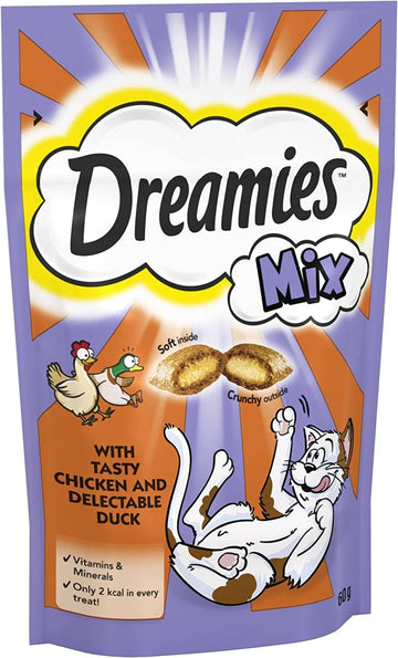 Dreamies Cat Treats, Tasty Snacks with Delicious Chicken and Delectable Duck, 8 Pouches of 60 g?719031/2256