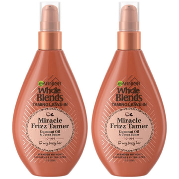 Garnier Whole Blends Sulfate Free Remedy Miracle Frizz Tamer 10-in-1 Leave-In Conditoner for Very Frizzy Hair, Coconut Oil & Cocoa Butter, 5 Fl Oz, 2 Count (Packaging May Vary)