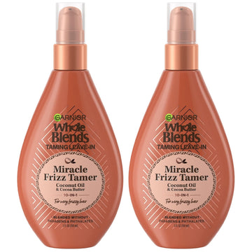 Garnier Whole Blends Sulfate Free Remedy Miracle Frizz Tamer 10-In-1 Leave-In Conditoner For Very Frizzy Hair, Coconut Oil & Cocoa Butter, 5 Fl Oz, 2 Count (Packaging May Vary)