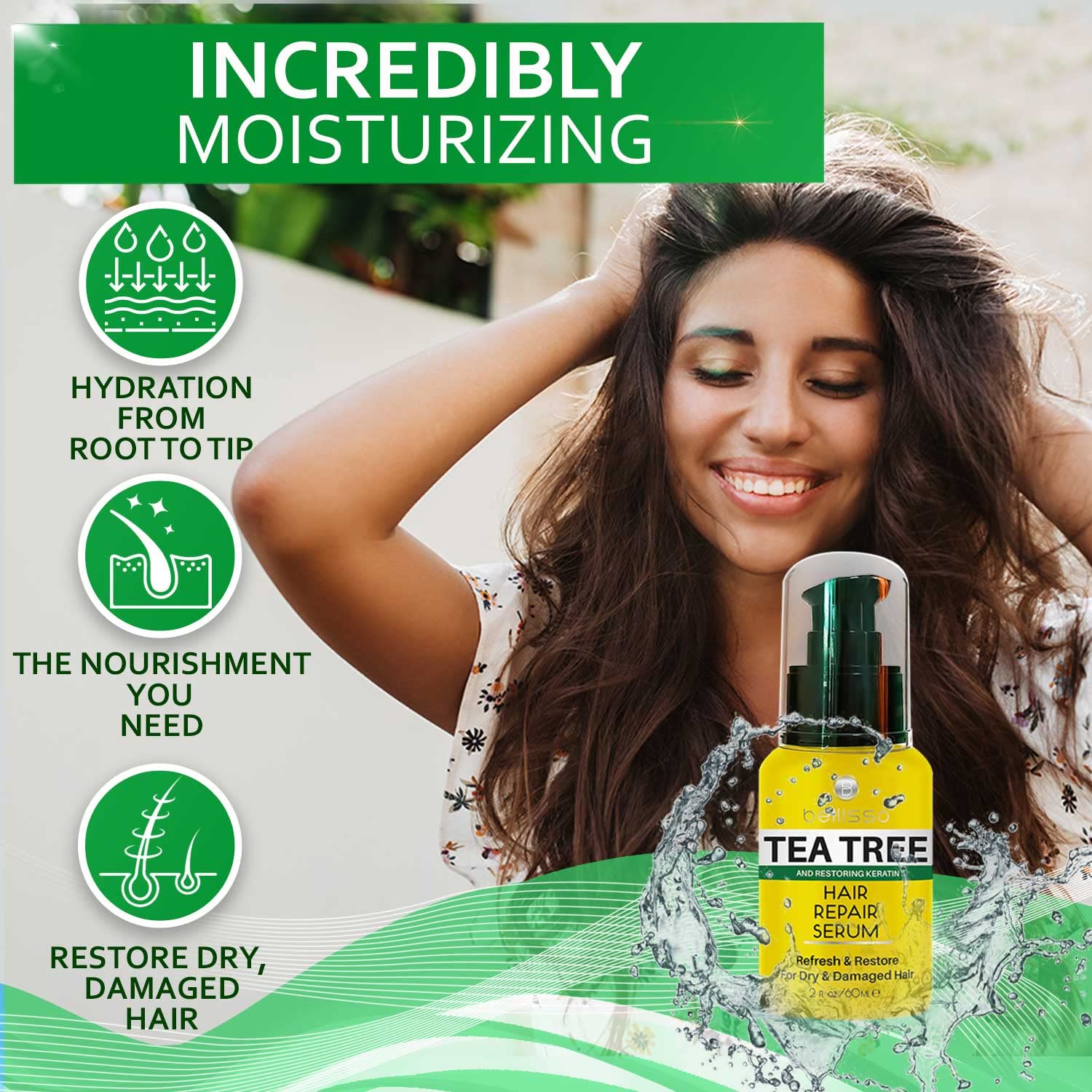 Tea Tree Oil Hair Serum - Moisturizer Treatment for Fighting Dandruff and Repair Dry, Damaged Hair and Itchy Scalp - Care and Styling Products for Women and Men - With Anti Frizz Keratin for Shine : Beauty & Personal Care