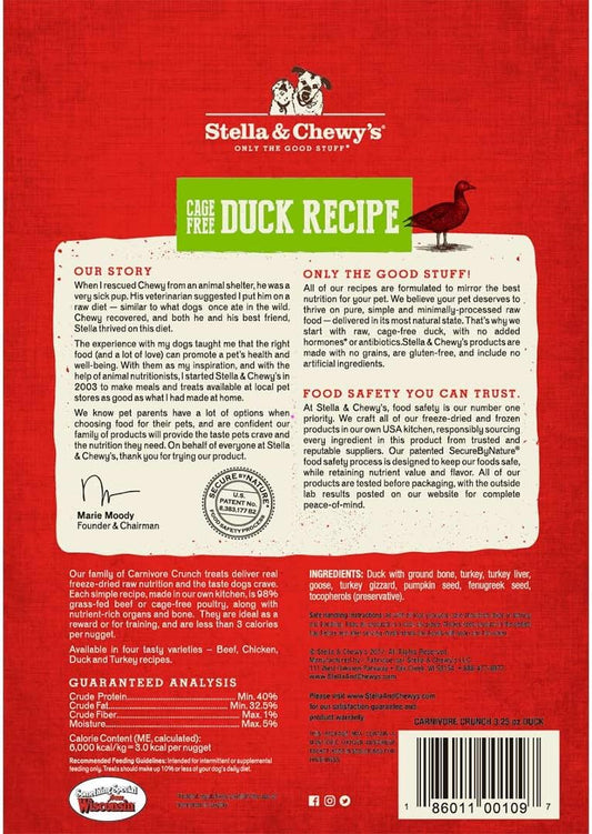 Stella & Chewy'S Freeze-Dried Raw Carnivore Crunch Cage-Free Duck Recipe Dog Treats – 3.25 Oz. Bag