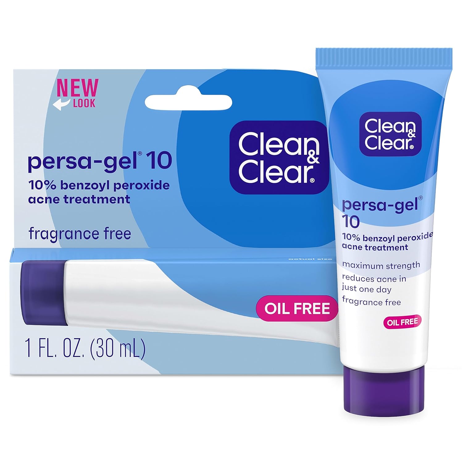 Clean & Clear Persa-Gel 10 Oil-Free Acne Spot Treatment With Maximum Strength 10% Benzoyl Peroxide, Topical Pimple Cream & Acne Gel Medication For Face Acne, Fragrance-Free, 1 Fl. Oz