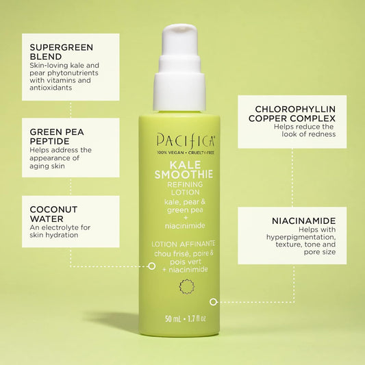 Pacifica Beauty | Kale Smoothie Refining Lotion | Face Moisturizer Serum | Assists Redness, Pores, Textures, Tone | Supergreens, Kale, Aloe, Niacinamide, Green Pea, Vitamin C + E | Hydration, | Vegan