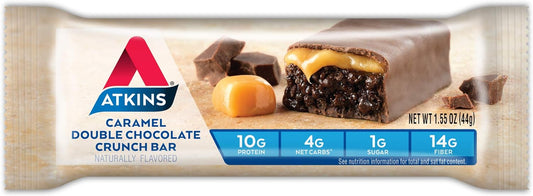Atkins Caramel Double Chocolate Crunch Snack Bar, Protein Snack, High in Fiber, 2g Sugar, Keto Friendly, 5 Count