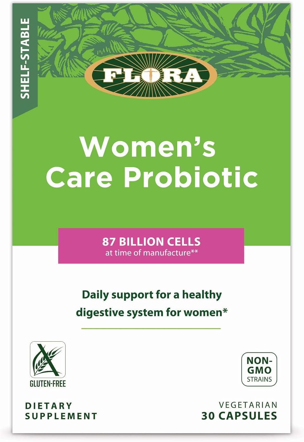 Flora - Women'S Care Probiotic With Eight Strains Of Beneficial Bacteria, Support Digestive & Vaginal Health, Fights Yeast And Bacteria, Shelf Stable, 87 Billion Cfu'S, 30 Vegetarian Capsules