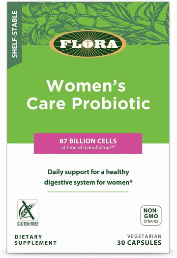 Flora - Women'S Care Probiotic With Eight Strains Of Beneficial Bacteria, Support Digestive & Vaginal Health, Fights Yeast And Bacteria, Shelf Stable, 87 Billion Cfu'S, 30 Vegetarian Capsules