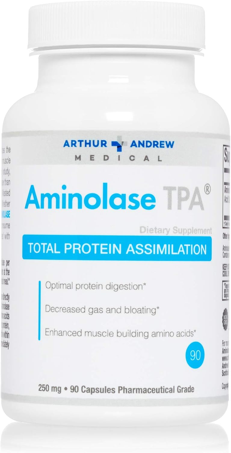 Arthur Andrew Medical - Aminolase Tpa, Total Protein Assimilation, Optimal Protein Absorption And Decreased Gas And Bloating, Vegan, Non-Gmo, 90 Capsules : Health & Household