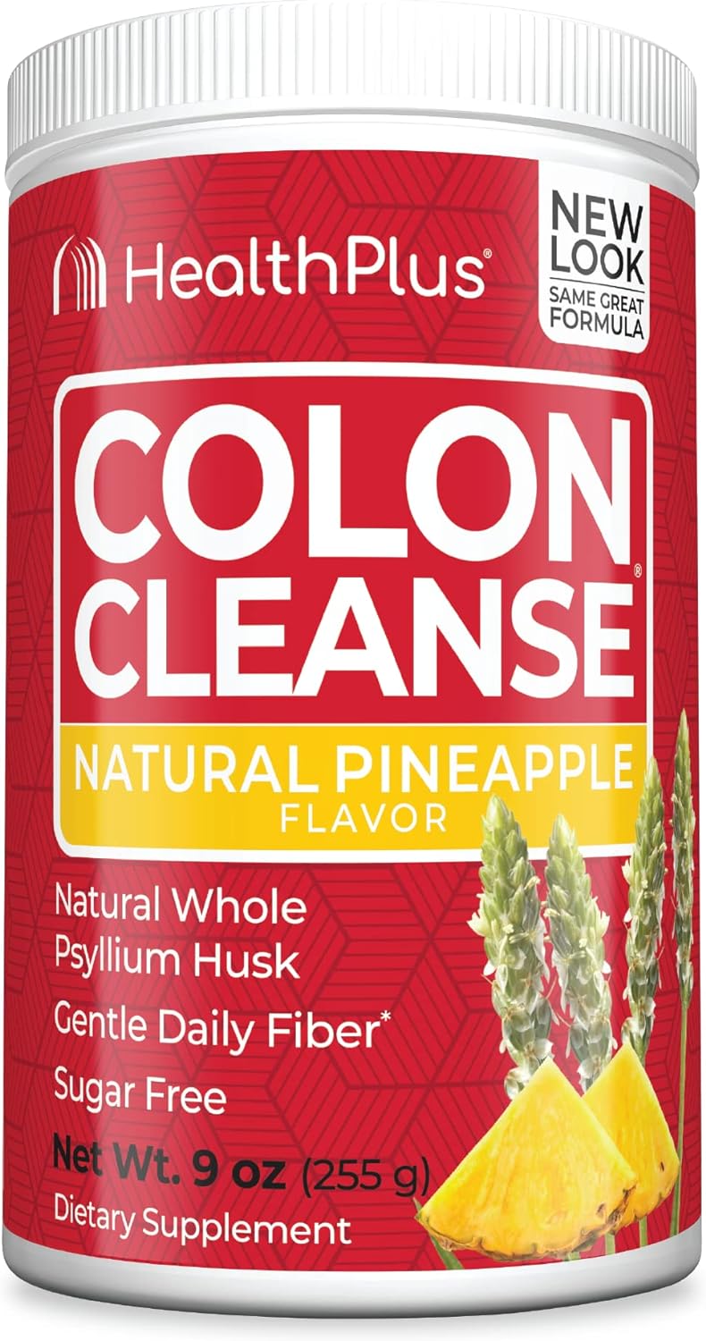 Health Plus Colon Cleanse Digestive Support | Natural Sweetener Without Artificial Flavors | Daily Fiber For Toxin Elimination To Reduce Bloating | Pineapple Flavor | 9 Ounces, 36 Servings
